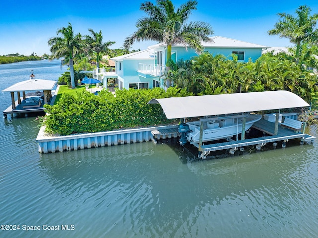 dock area with a water view