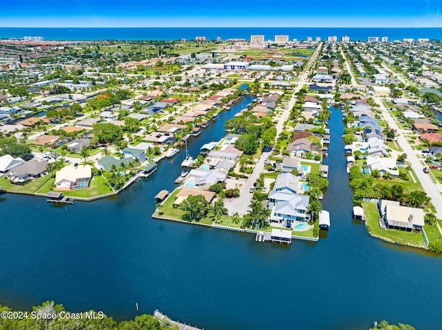 bird's eye view featuring a water view