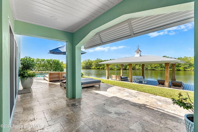 view of patio / terrace featuring a water view