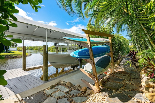 view of dock featuring a water view