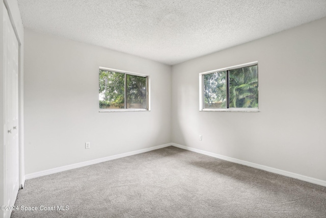 spare room featuring carpet and a textured ceiling