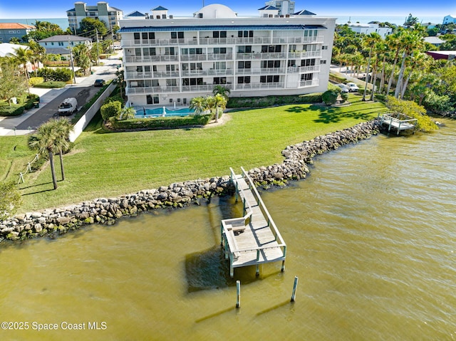 exterior space with a water view