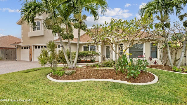 view of front of house featuring a garage and a front lawn