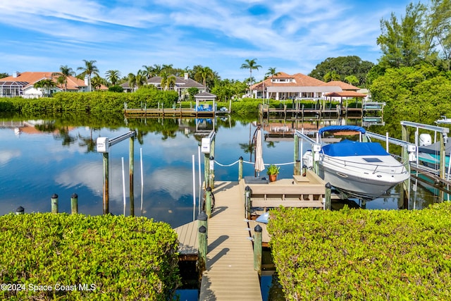 dock area with a water view