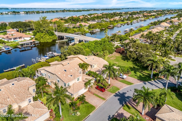 aerial view with a water view