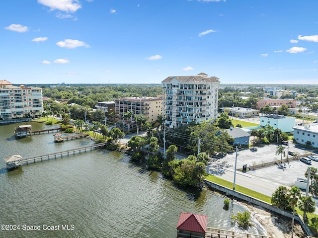 aerial view with a water view