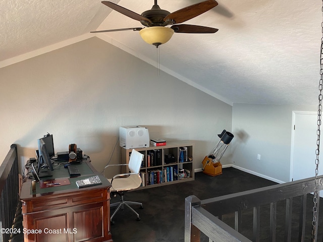 bedroom featuring lofted ceiling and a textured ceiling