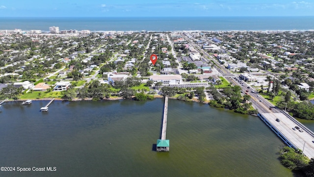 aerial view featuring a water view