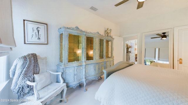 bedroom with carpet flooring and ceiling fan