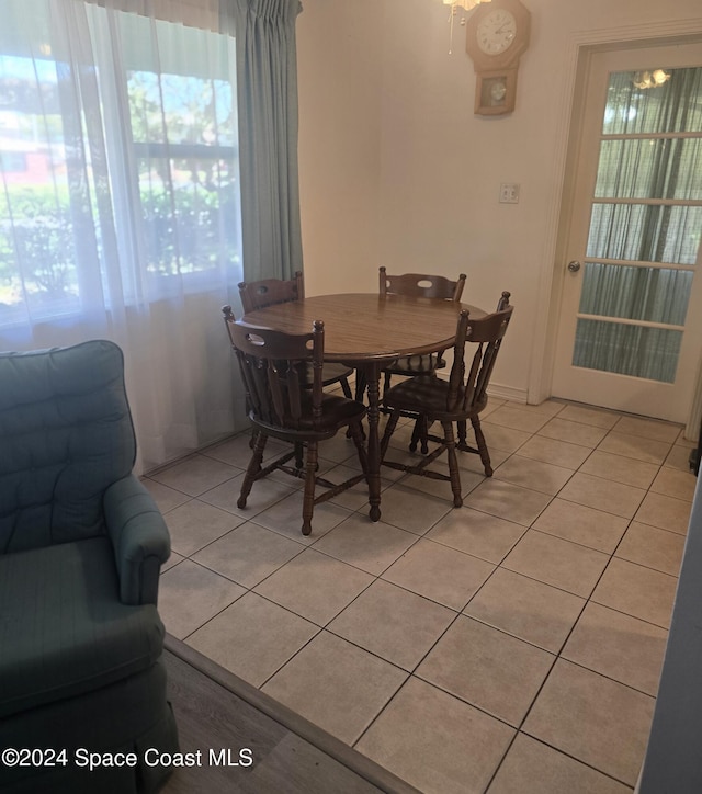 tiled dining space featuring plenty of natural light