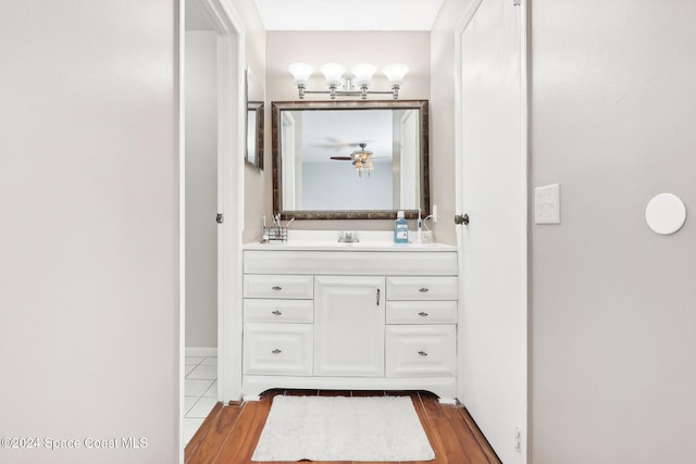 bathroom with vanity and wood-type flooring