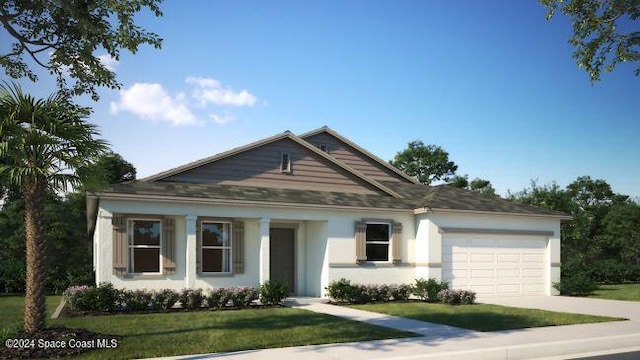 view of front of house featuring a front lawn and a garage