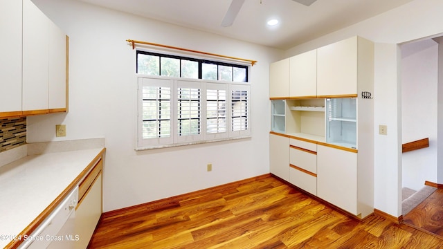 753 Greenwood Manor Cir Unit 15B, West Melbourne, FL 32904 - kitchen featuring wood finished floors, ceiling fan, white cabinetry, light countertops, and recessed lighting