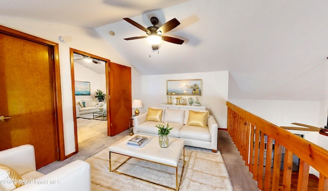 753 Greenwood Manor Cir Unit 15B, West Melbourne, FL 32904 - living area with ceiling fan, lofted ceiling, and baseboards