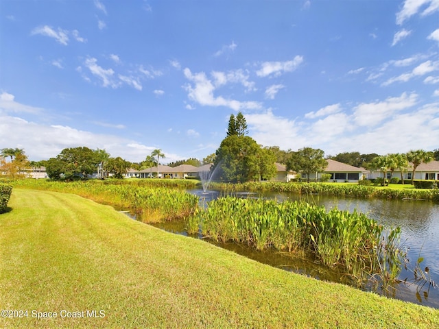 view of yard with a water view