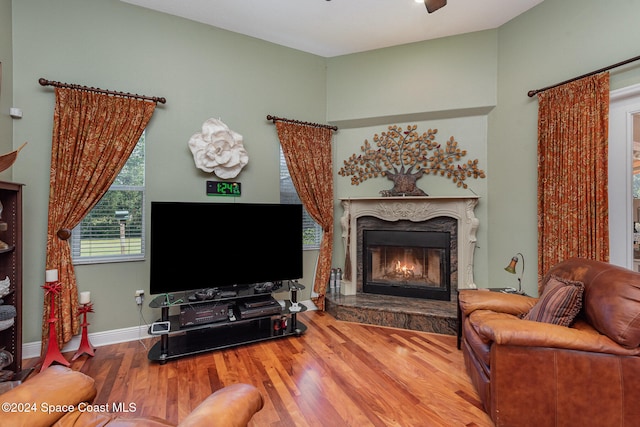 living room with hardwood / wood-style floors