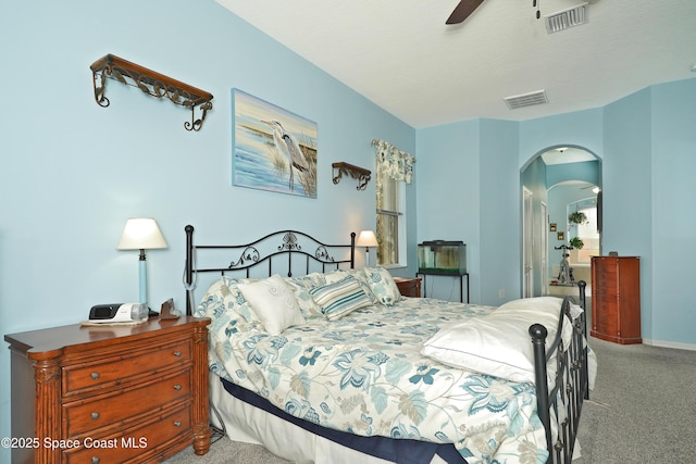 bedroom featuring carpet flooring and ceiling fan