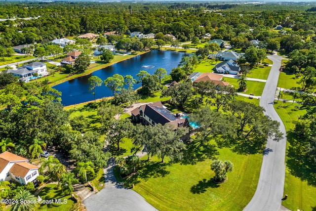 aerial view with a water view