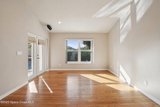 empty room featuring french doors, light hardwood / wood-style floors, and plenty of natural light