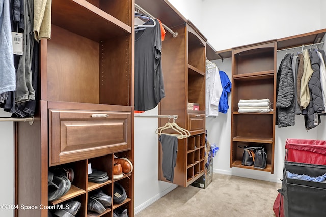 spacious closet featuring light carpet