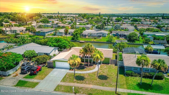 view of aerial view at dusk