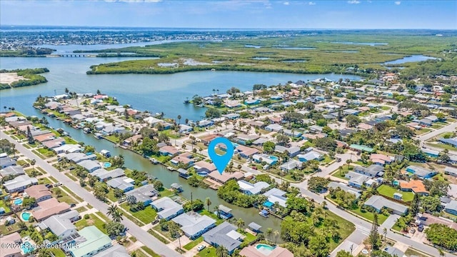 aerial view with a water view