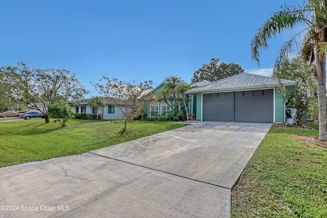 ranch-style house with a garage and a front yard