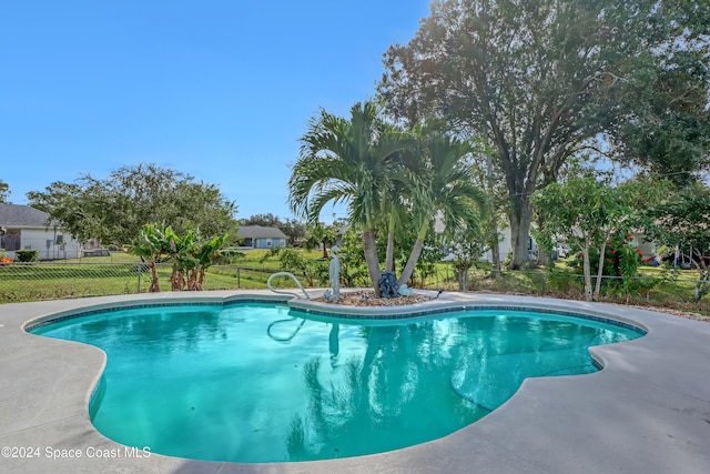 view of pool with a yard and a patio