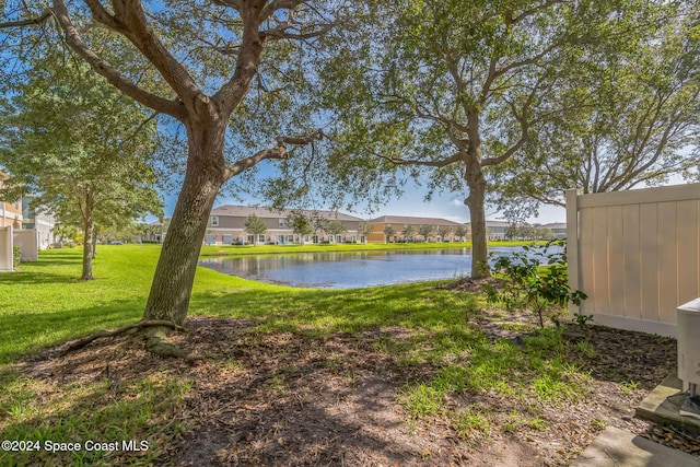 view of yard with a water view