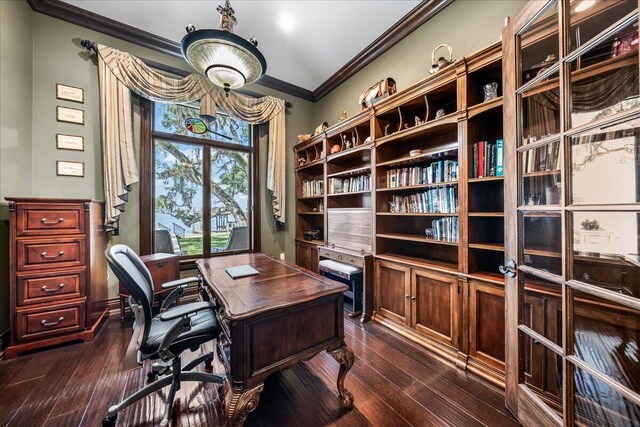 808 N Riverside Dr, Indialantic, FL 32903 - office area featuring ornamental molding and dark wood-type flooring