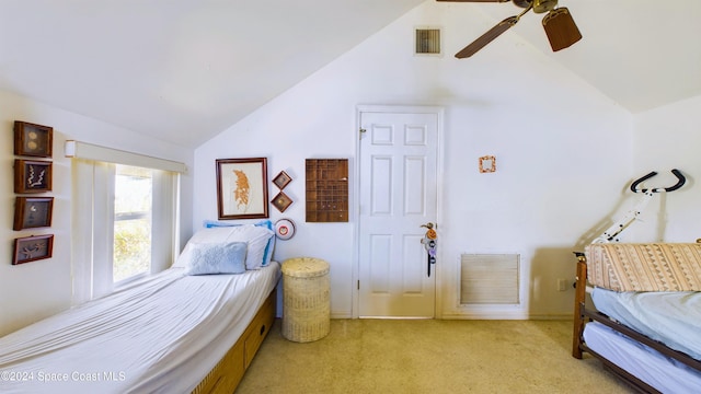 5232 Marina Dr, Bokeelia, FL 33922 - bedroom featuring vaulted ceiling, ceiling fan, light carpet, and visible vents