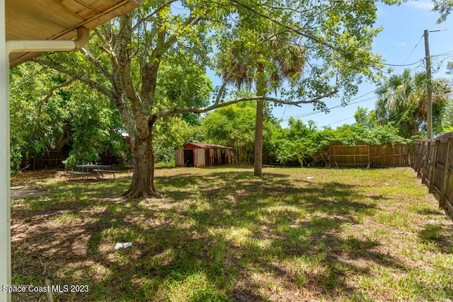 view of yard with a storage shed