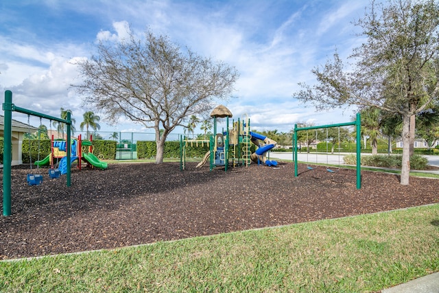 view of jungle gym with a yard