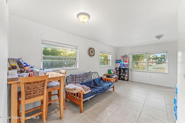 living room featuring light tile patterned floors and plenty of natural light