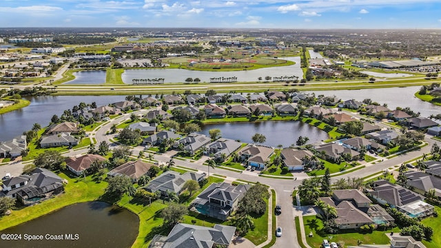 aerial view with a water view