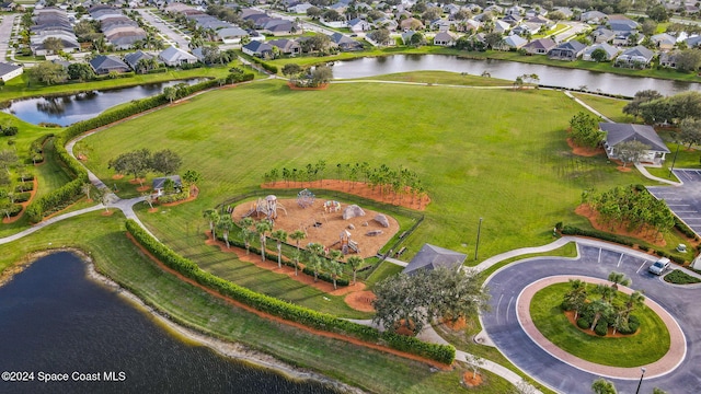 aerial view featuring a water view