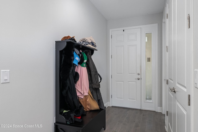 mudroom with dark hardwood / wood-style flooring