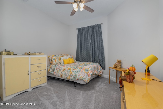 bedroom featuring ceiling fan and carpet flooring