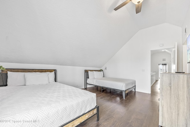 3524 S Atlantic Ave, Cocoa Beach, FL 32931 - bedroom featuring vaulted ceiling, wood finished floors, and a ceiling fan