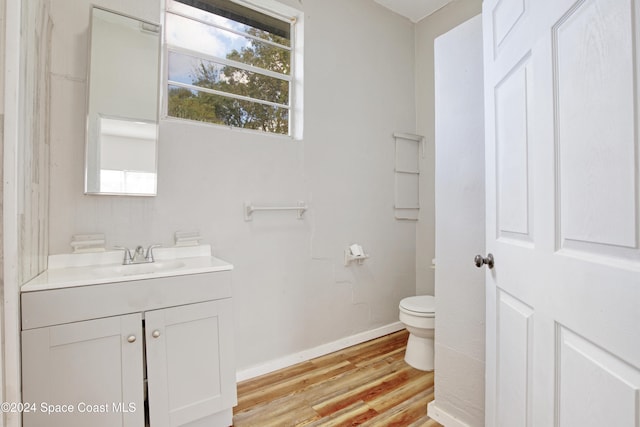 bathroom featuring hardwood / wood-style flooring, vanity, and toilet