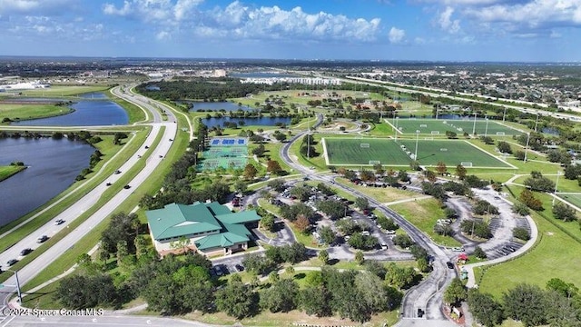 bird's eye view featuring a water view