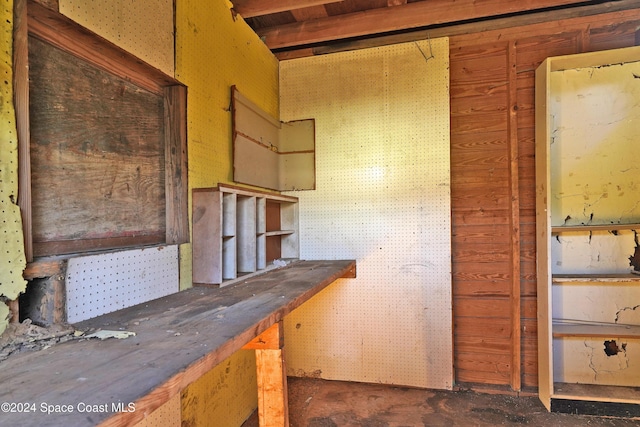 interior space with wood walls