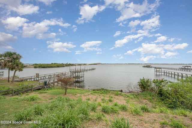 view of dock with a water view