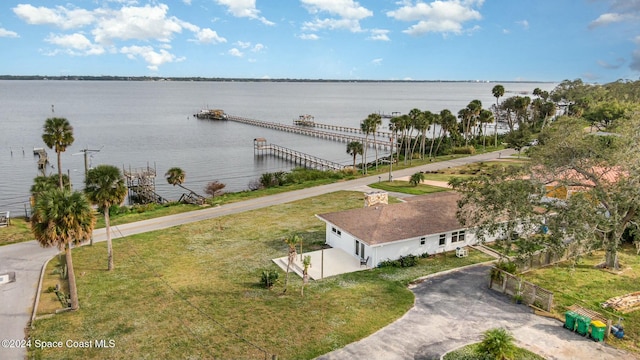 aerial view with a water view