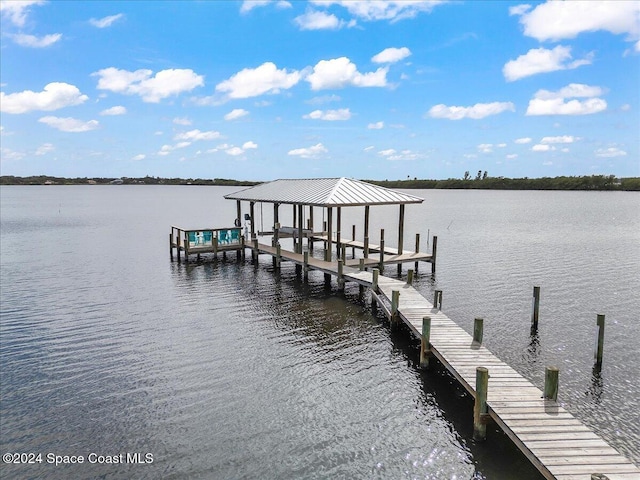 dock area featuring a water view