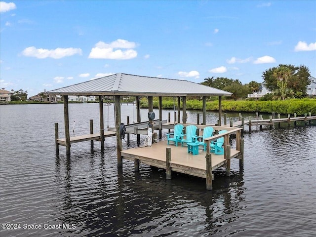 view of dock featuring a water view