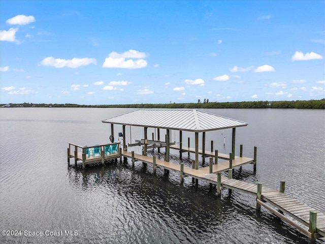 dock area featuring a water view