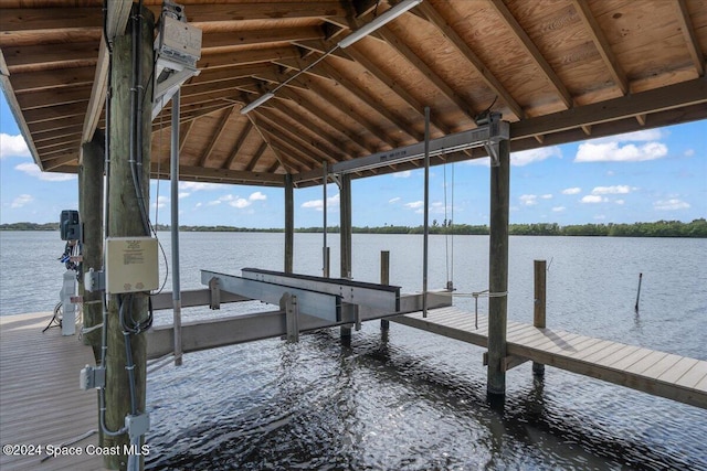 dock area with a water view