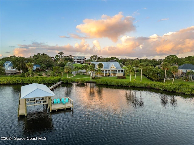 view of dock with a water view