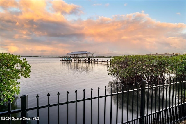 view of dock with a water view